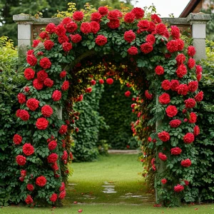 Роза плетистая Алый Триумф купить по цене от 319р. в интернет-магазине «Посадика» с доставкой почтой в в Сусумане и по всей России – [изображение №1].